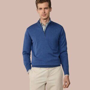 Faconnable Mens 1/4 Zip Merino Wool Jumper Blue Large